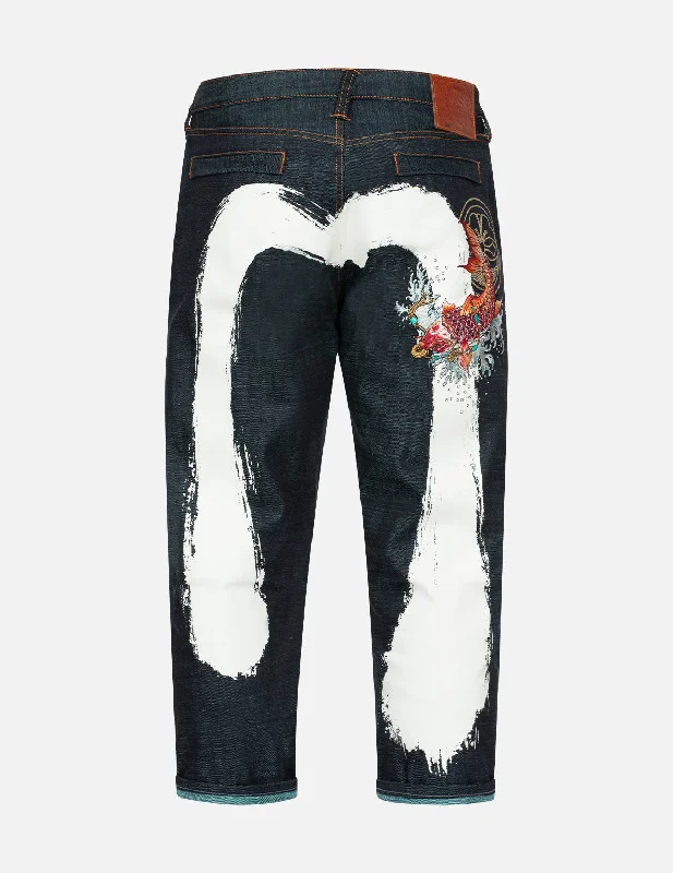 Men's Ripped Skinny Jeans in Acid Wash for an Edgy and Punk - Inspired StyleKoi Embroidery and Brushstroke Daicock Print Cropped Jeans #2027 Men's Ripped Skinny Jeans in Acid Wash for an Edgy and Punk - Inspired StyleKoi Embroidery and Brushstroke Daicock Print Cropped Jeans #2027