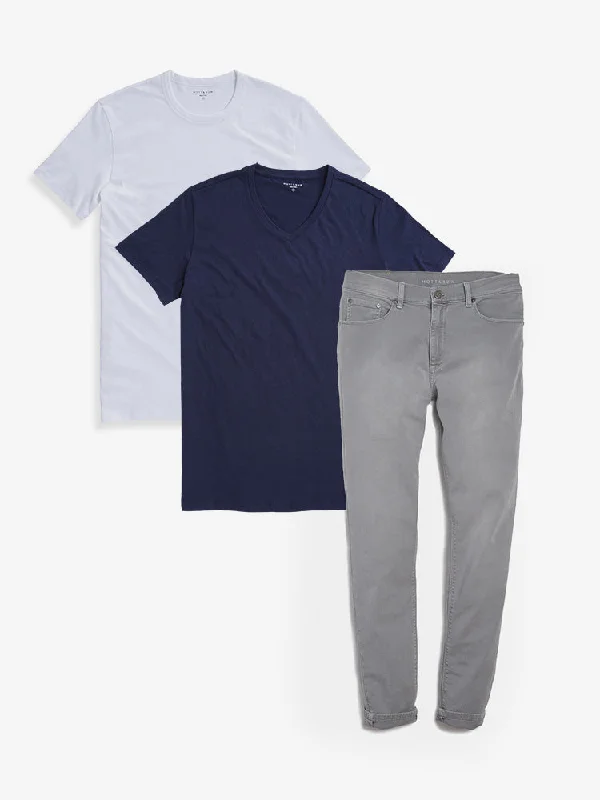 Men's Jeans with a Button - Fly for a Traditional and Classic AestheticSet 03: 1 pair of Jeans + 2 Driggs Tees Men's Jeans with a Button - Fly for a Traditional and Classic AestheticSet 03: 1 pair of Jeans + 2 Driggs Tees
