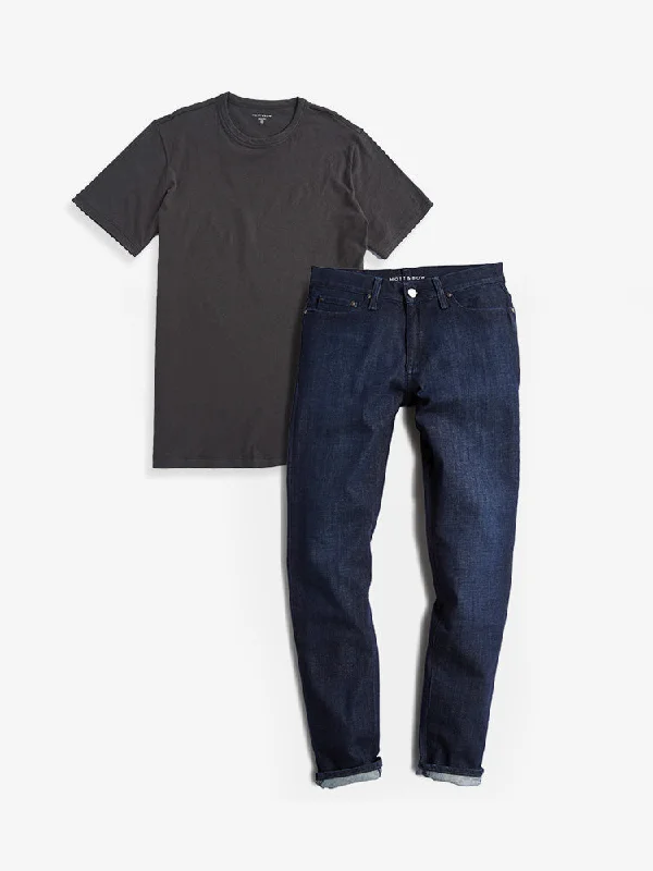 Men's High - Waisted Jeans in a Medium Wash for a Vintage - Style RevivalSet 07: 1 pair of Jeans + 1 Driggs Tee Men's High - Waisted Jeans in a Medium Wash for a Vintage - Style RevivalSet 07: 1 pair of Jeans + 1 Driggs Tee