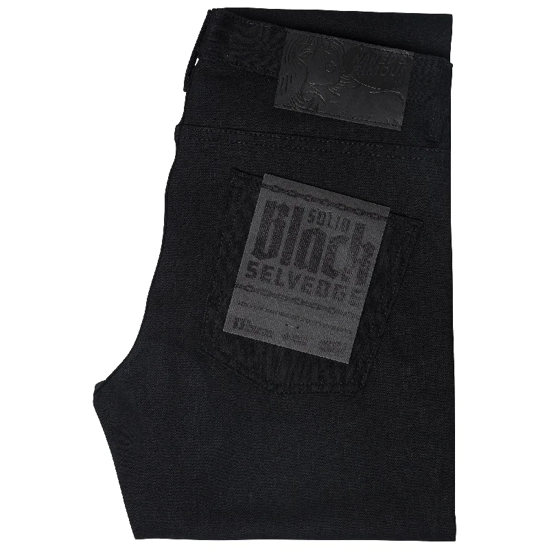 Plus Size Men's Straight Leg Jeans with Reinforced Knees for DurabilitySuper Guy - Solid Black Selvedge Plus Size Men's Straight Leg Jeans with Reinforced Knees for DurabilitySuper Guy - Solid Black Selvedge