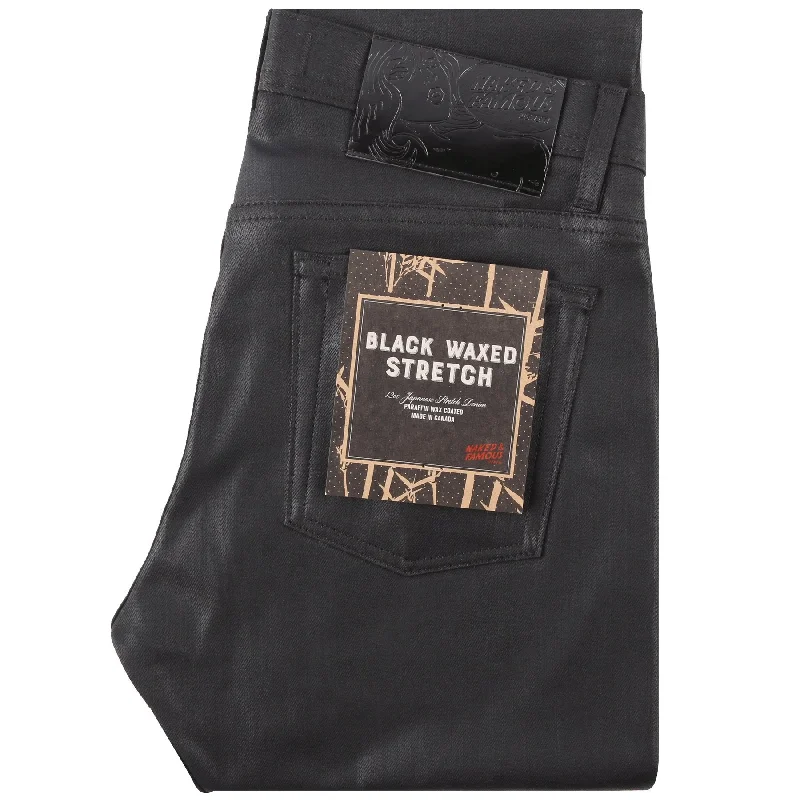 Men's Jeans with a Zip - Off Lower Leg for Convertible StyleWeird Guy - Wax Coated Black Stretch Men's Jeans with a Zip - Off Lower Leg for Convertible StyleWeird Guy - Wax Coated Black Stretch