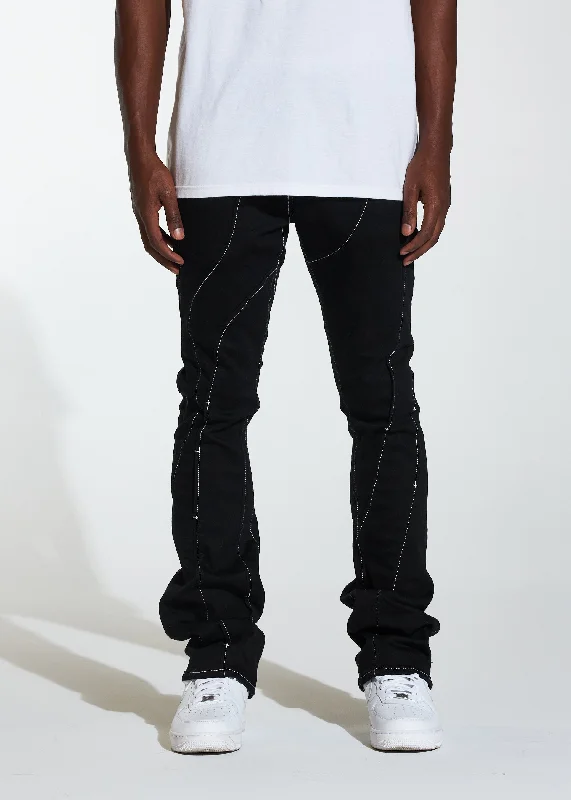Plus Size Men's Relaxed Fit Jeans with a Tapered Leg for a Laid - Back VibeApollo Stacked Flare Denim (Black) Plus Size Men's Relaxed Fit Jeans with a Tapered Leg for a Laid - Back VibeApollo Stacked Flare Denim (Black)