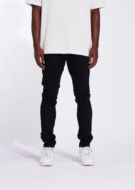Men's Ripped Skinny Jeans in Acid Wash for an Edgy and Punk - Inspired StyleAtlantic Denim (Jet Black) Men's Ripped Skinny Jeans in Acid Wash for an Edgy and Punk - Inspired StyleAtlantic Denim (Jet Black)