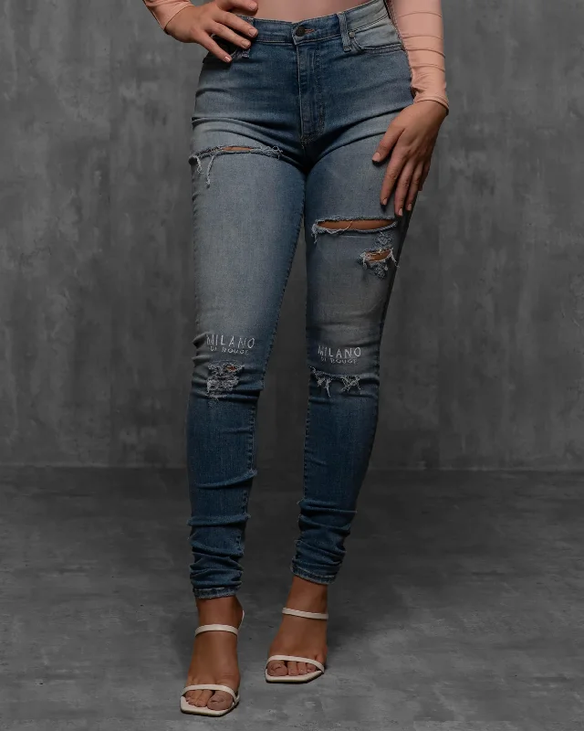 Men's Ripped Skinny Jeans in Acid Wash for an Edgy and Punk - Inspired StyleHarlow Denim Jeans