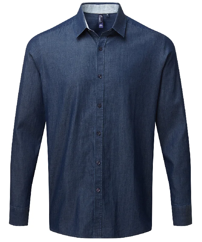 Men's Jeans with a Frayed Hem for a Casual and Effortless StyleIndigo - Denim pindot long sleeve shirt Men's Jeans with a Frayed Hem for a Casual and Effortless StyleIndigo - Denim pindot long sleeve shirt