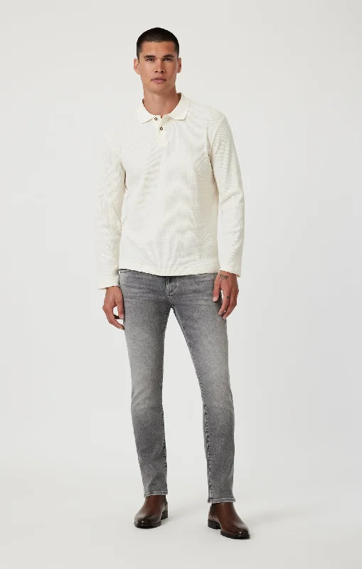 Men's Jeans with a Cargo - Inspired Knee Pocket for Extra StorageJAKE SLIM LEG IN LIGHT SMOKE SUPERMOVE Men's Jeans with a Cargo - Inspired Knee Pocket for Extra StorageJAKE SLIM LEG IN LIGHT SMOKE SUPERMOVE