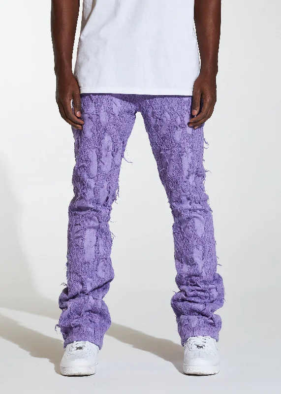 Men's Jeans with a Cargo - Inspired Knee Pocket for Extra StorageKai Stacked Flare Denim (Purple) Men's Jeans with a Cargo - Inspired Knee Pocket for Extra StorageKai Stacked Flare Denim (Purple)