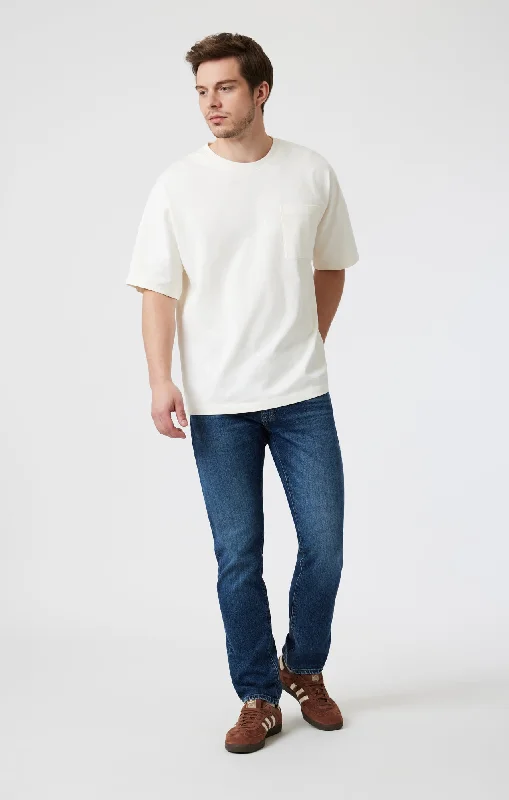 Men's Jeans with a Zip - Off Lower Leg for Convertible StyleMARCUS SLIM STRAIGHT LEG IN DARK BRUSHED CLASSIC BLUE Men's Jeans with a Zip - Off Lower Leg for Convertible StyleMARCUS SLIM STRAIGHT LEG IN DARK BRUSHED CLASSIC BLUE