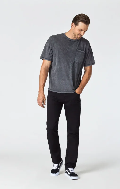Men's Colored Jeans in Burgundy for a Bold and Fashion - Forward LookMATT RELAXED STRAIGHT LEG JEANS IN DOUBLE BLACK SUPERMOVE Men's Colored Jeans in Burgundy for a Bold and Fashion - Forward LookMATT RELAXED STRAIGHT LEG JEANS IN DOUBLE BLACK SUPERMOVE