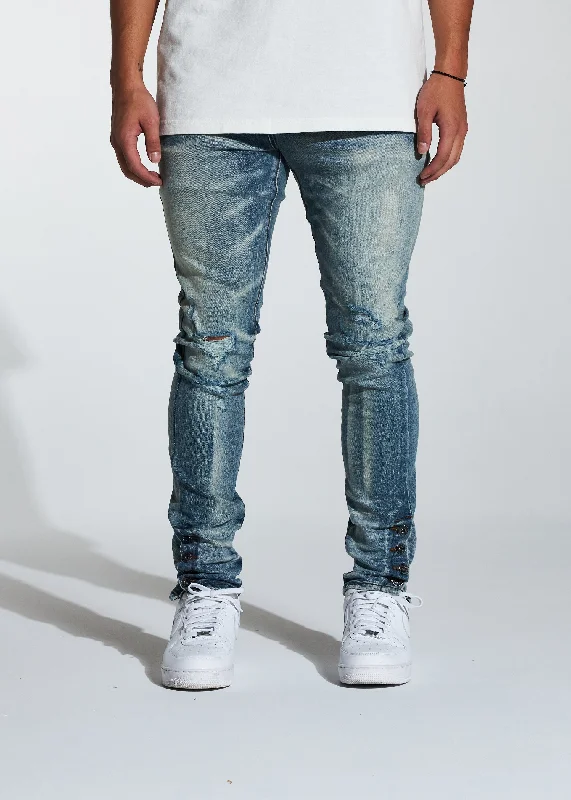 Men's Jeans with a Cargo - Inspired Knee Pocket for Extra StorageSnap Denim (Stone Wash) Men's Jeans with a Cargo - Inspired Knee Pocket for Extra StorageSnap Denim (Stone Wash)
