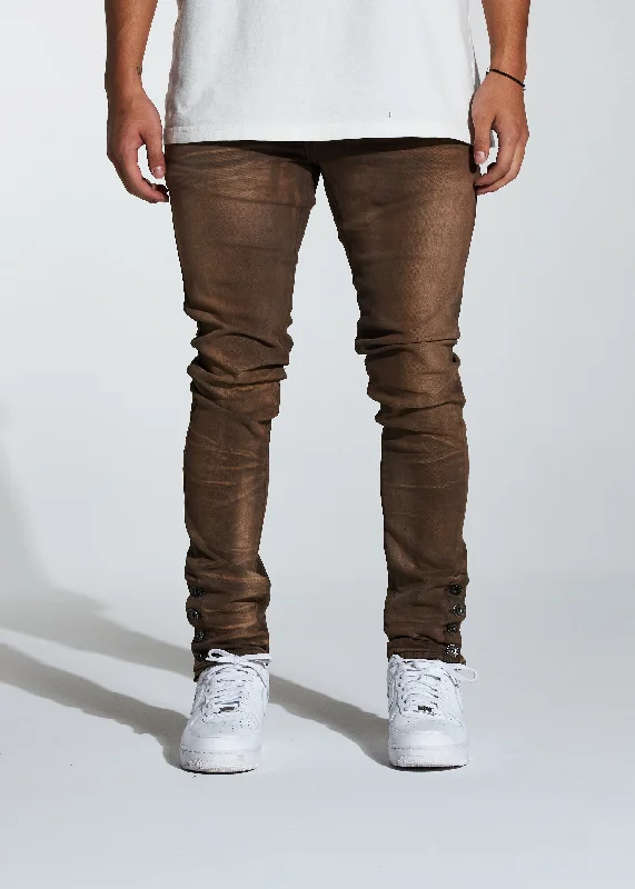 Plus Size Men's Relaxed Fit Jeans with a Tapered Leg for a Laid - Back VibeSnap Denim (Washed Brown) Plus Size Men's Relaxed Fit Jeans with a Tapered Leg for a Laid - Back VibeSnap Denim (Washed Brown)