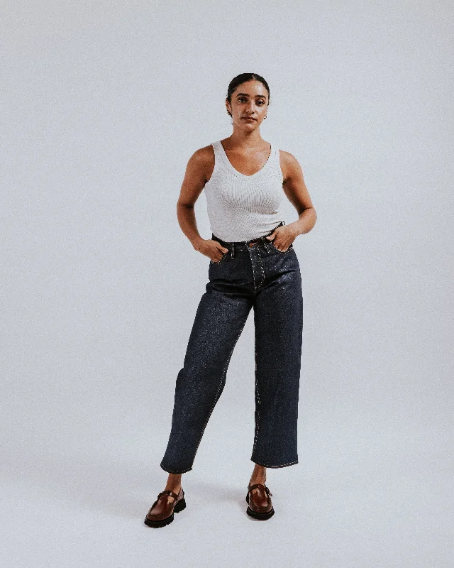 Men's High - Waisted Jeans in a Medium Wash for a Vintage - Style RevivalThe Edith - Wide Crop - Indigo Denim. Men's High - Waisted Jeans in a Medium Wash for a Vintage - Style RevivalThe Edith - Wide Crop - Indigo Denim.