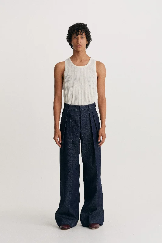 Men's Jeans with a Zip - Off Lower Leg for Convertible StyleWide Leg Denim Trouser