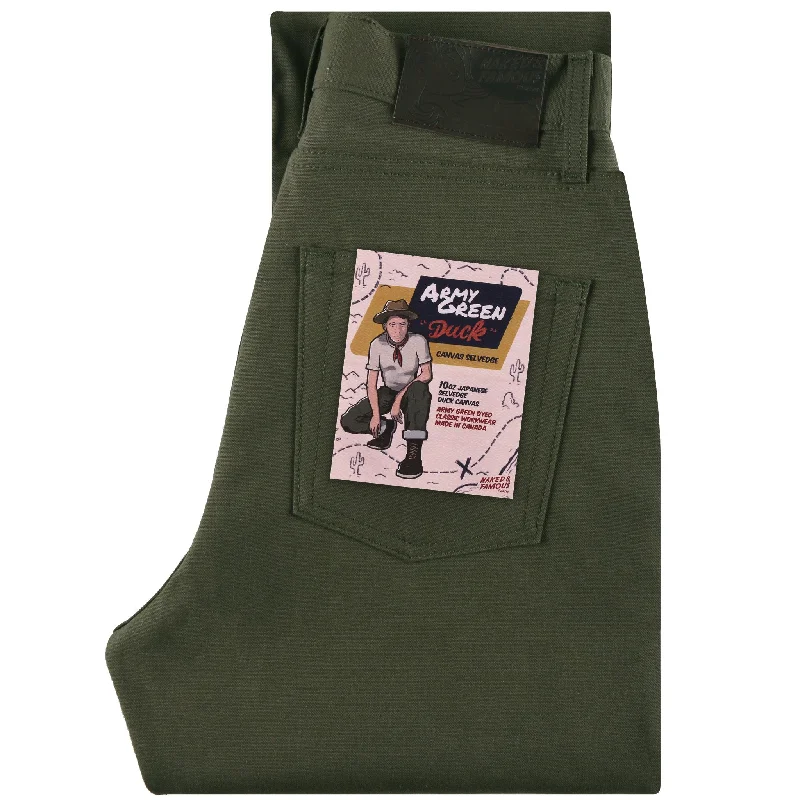 Men's Straight Leg Raw Denim Jeans for a Minimalist and Durable OptionWomen's - The Classic - Army Green Duck Selvedge Men's Straight Leg Raw Denim Jeans for a Minimalist and Durable OptionWomen's - The Classic - Army Green Duck Selvedge