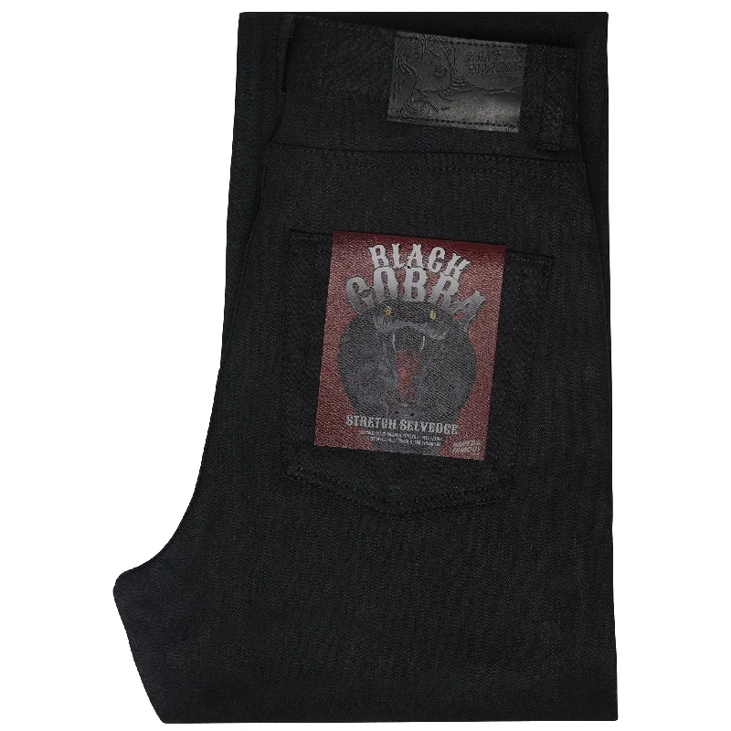 Men's Jeans with a Cargo - Inspired Knee Pocket for Extra StorageWomen's - The Classic - Black Cobra Stretch Selvedge Men's Jeans with a Cargo - Inspired Knee Pocket for Extra StorageWomen's - The Classic - Black Cobra Stretch Selvedge