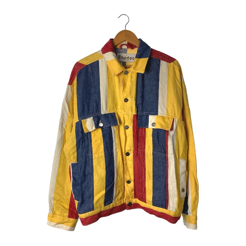 Slim - fit leather men jackets with a distressed finish for a rugged lookEtudes/Denim Jkt/48/Multicolor/Linen/Stripe/670-9116057 Slim - fit leather men jackets with a distressed finish for a rugged lookEtudes/Denim Jkt/48/Multicolor/Linen/Stripe/670-9116057