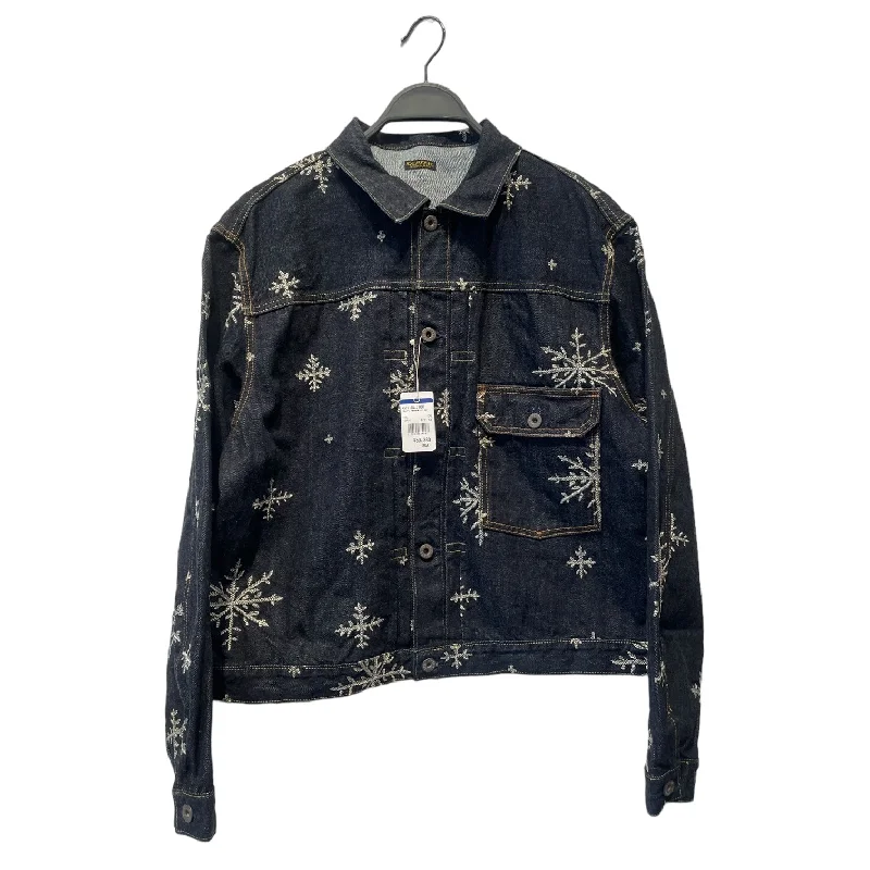 Men jackets with a built - in hood that can be stowed away when not in useKAPITAL/Denim Jkt/Denim/NVY/All Over Print/ Men jackets with a built - in hood that can be stowed away when not in useKAPITAL/Denim Jkt/Denim/NVY/All Over Print/