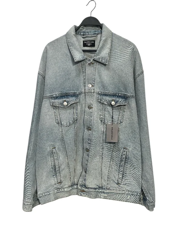 Plus - size men jackets with adjustable drawstrings for a comfortable fitBALENCIAGA/Puffer Jkt/2/Denim/IDG/Graphic/METAL LOGO DISTRESS TRUCKER Plus - size men jackets with adjustable drawstrings for a comfortable fitBALENCIAGA/Puffer Jkt/2/Denim/IDG/Graphic/METAL LOGO DISTRESS TRUCKER