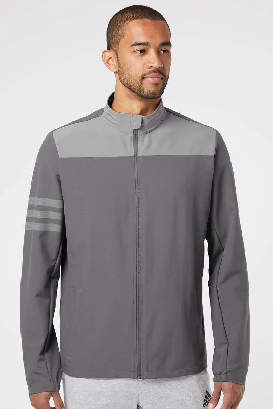 Bomber men jackets with ribbed cuffs for a classic 80s styleAdidas Mens 3 Stripes Water Resistant Full Zip Jacket - Grey Bomber men jackets with ribbed cuffs for a classic 80s styleAdidas Mens 3 Stripes Water Resistant Full Zip Jacket - Grey