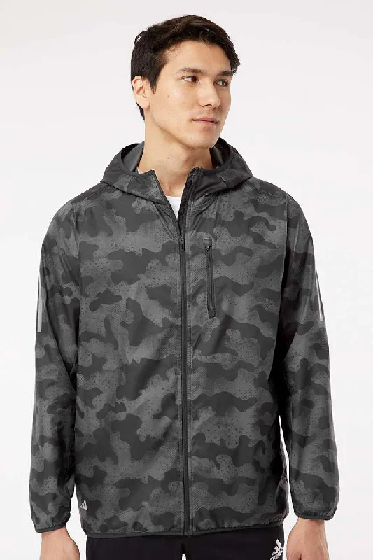 Slim - fit leather men jackets with a distressed finish for a rugged lookAdidas Mens Full Zip Hooded Windbreaker Jacket - Grey/Black Slim - fit leather men jackets with a distressed finish for a rugged lookAdidas Mens Full Zip Hooded Windbreaker Jacket - Grey/Black