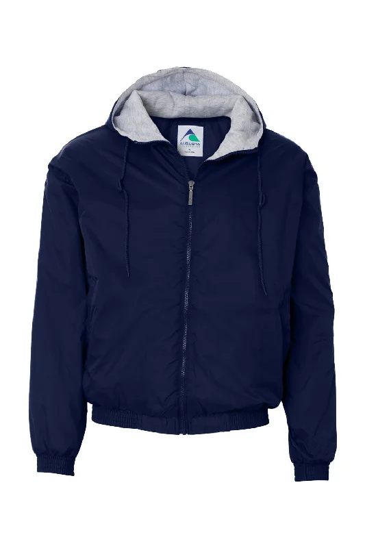 Checkered men jackets in a plaid pattern for a preppy appearanceAugusta Sportswear Mens Water Resistant Full Zip Hooded Jacket - Navy Blue Checkered men jackets in a plaid pattern for a preppy appearanceAugusta Sportswear Mens Water Resistant Full Zip Hooded Jacket - Navy Blue