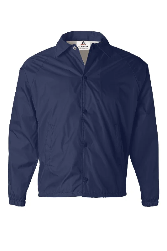 Plus - size men jackets with adjustable drawstrings for a comfortable fitAugusta Sportswear Mens Water Resistant Snap Down Coaches Jacket - Navy Blue Plus - size men jackets with adjustable drawstrings for a comfortable fitAugusta Sportswear Mens Water Resistant Snap Down Coaches Jacket - Navy Blue