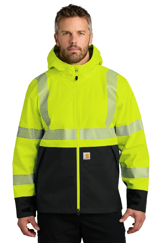 Down - filled men jackets in bright colors for winter fashionCarhartt Mens ANSI 107 Class 3 Storm Defender Waterproof Full Zip Hooded Jacket - Bright Lime Green - New Down - filled men jackets in bright colors for winter fashionCarhartt Mens ANSI 107 Class 3 Storm Defender Waterproof Full Zip Hooded Jacket - Bright Lime Green - New