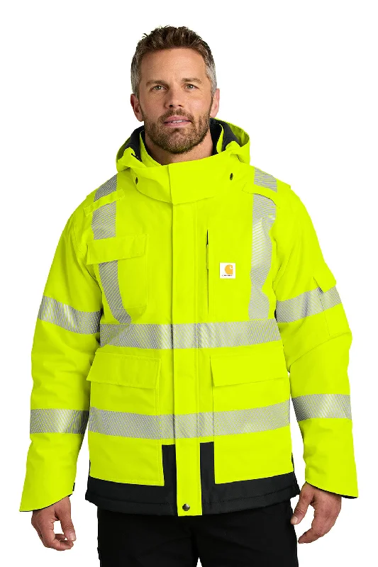 Men jackets with a zip - off sleeves to convert to a vestCarhartt Mens ANSI 107 Class 3 Waterproof Heavyweight Insulated Full Zip Hooded Jacket - Bright Lime Green - New Men jackets with a zip - off sleeves to convert to a vestCarhartt Mens ANSI 107 Class 3 Waterproof Heavyweight Insulated Full Zip Hooded Jacket - Bright Lime Green - New