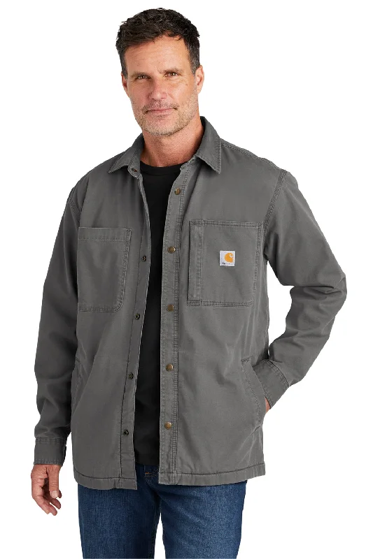 Men jackets with a hidden interior pocket for secure storageCarhartt Mens Rugged Flex Fleece Lined Button Down Shirt Jacket - Shadow Grey Men jackets with a hidden interior pocket for secure storageCarhartt Mens Rugged Flex Fleece Lined Button Down Shirt Jacket - Shadow Grey