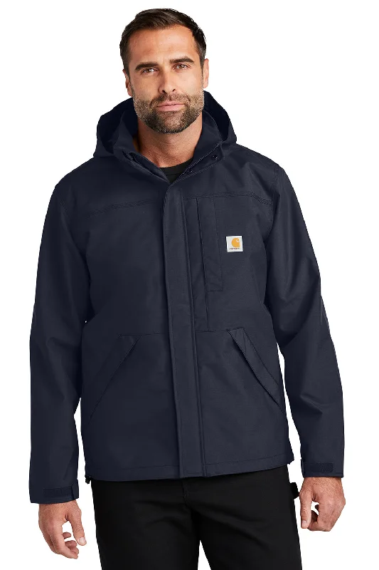 Plus - size men jackets with adjustable drawstrings for a comfortable fitCarhartt Mens Storm Defender Shoreline Waterproof Full Zip Hooded Jacket - Navy Blue Plus - size men jackets with adjustable drawstrings for a comfortable fitCarhartt Mens Storm Defender Shoreline Waterproof Full Zip Hooded Jacket - Navy Blue