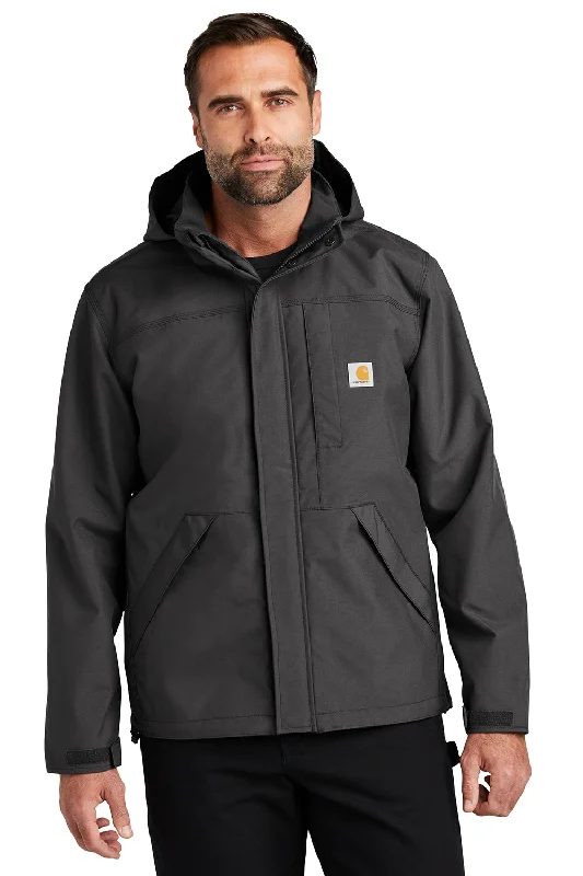 Men jackets with a built - in hood that can be stowed away when not in useCarhartt Mens Storm Defender Shoreline Waterproof Full Zip Hooded Jacket - Shadow Grey Men jackets with a built - in hood that can be stowed away when not in useCarhartt Mens Storm Defender Shoreline Waterproof Full Zip Hooded Jacket - Shadow Grey