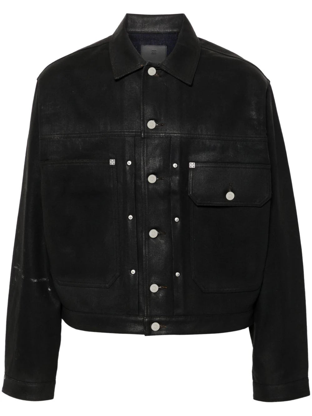 Embroidered men jackets with intricate floral designs for a unique aestheticCoated Denim Jacket