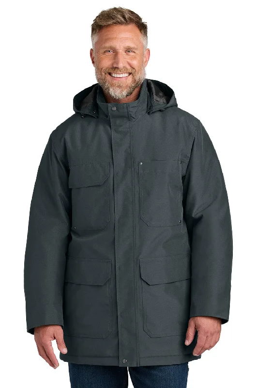 Men jackets with a built - in hood that can be stowed away when not in useCornerStone Mens Elements Wind & Water Resistant Insulated Full Zip Hooded Parka - Iron Grey - New Men jackets with a built - in hood that can be stowed away when not in useCornerStone Mens Elements Wind & Water Resistant Insulated Full Zip Hooded Parka - Iron Grey - New