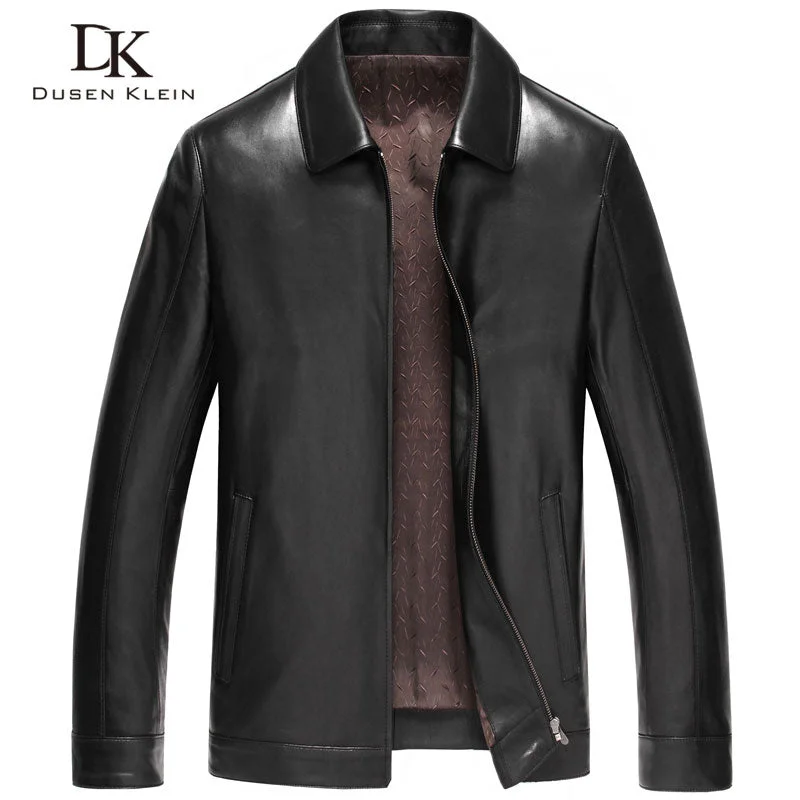 Fleece - lined men jackets for cold - weather commutingDusen Klein Men Genuine Leather Jacket Autumn Outerwear Black/Slim/Simple Business Style/Sheepskin Coat 14Z6608 Fleece - lined men jackets for cold - weather commutingDusen Klein Men Genuine Leather Jacket Autumn Outerwear Black/Slim/Simple Business Style/Sheepskin Coat 14Z6608