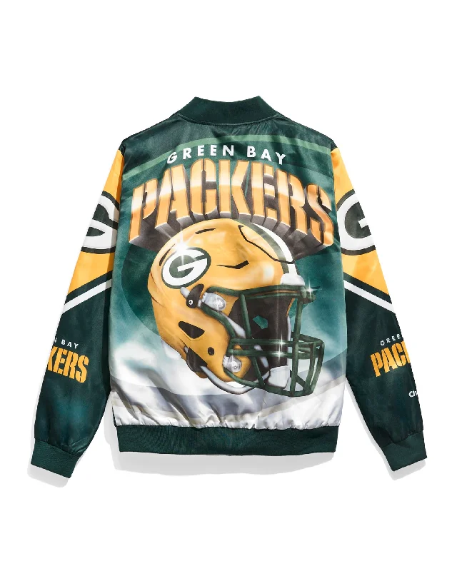 Checkered men jackets in a plaid pattern for a preppy appearanceGreen Bay Packers Helmet Fanimation Satin Jacket Checkered men jackets in a plaid pattern for a preppy appearanceGreen Bay Packers Helmet Fanimation Satin Jacket