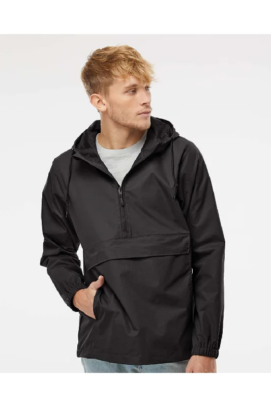 Windbreaker men jackets with UV protection for outdoor activitiesIndependent Trading Co. Mens 1/4 Zip Waterproof Hooded Anorak Jacket - Black Windbreaker men jackets with UV protection for outdoor activitiesIndependent Trading Co. Mens 1/4 Zip Waterproof Hooded Anorak Jacket - Black