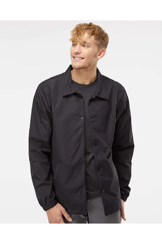 Lightweight men jackets made from recycled nylon for eco - friendly travelIndependent Trading Co. Mens Water Resistant Snap Down Coaches Jacket - Black/Black Lightweight men jackets made from recycled nylon for eco - friendly travelIndependent Trading Co. Mens Water Resistant Snap Down Coaches Jacket - Black/Black