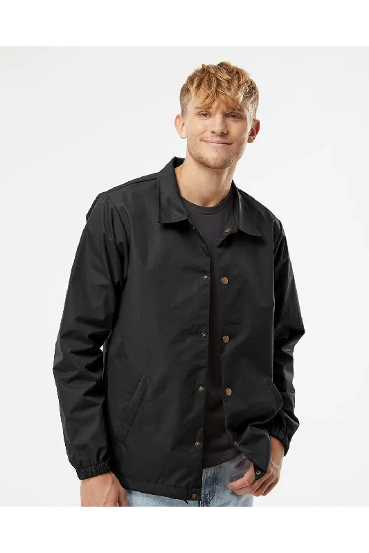 Checkered men jackets in a plaid pattern for a preppy appearanceIndependent Trading Co. Mens Water Resistant Snap Down Coaches Jacket - Black Checkered men jackets in a plaid pattern for a preppy appearanceIndependent Trading Co. Mens Water Resistant Snap Down Coaches Jacket - Black