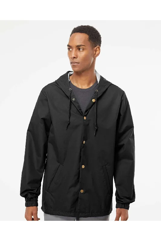 Fleece - lined men jackets for cold - weather commutingIndependent Trading Co. Mens Water Resistant Snap Down Hooded Windbreaker Jacket - Black Fleece - lined men jackets for cold - weather commutingIndependent Trading Co. Mens Water Resistant Snap Down Hooded Windbreaker Jacket - Black
