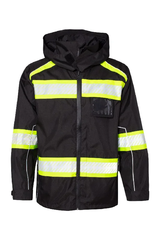 Down - filled men jackets in bright colors for winter fashionKishigo Mens Enhanced Visibility Waterproof Full Zip Hooded Jacket - Black/Lime Green Down - filled men jackets in bright colors for winter fashionKishigo Mens Enhanced Visibility Waterproof Full Zip Hooded Jacket - Black/Lime Green