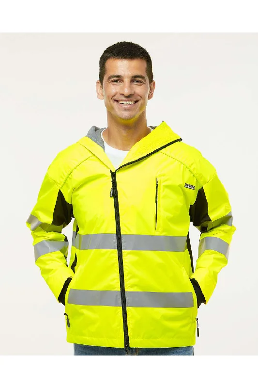 Lightweight men jackets made from recycled nylon for eco - friendly travelKishigo Mens Premium Black Series Wind & Water Resistant Full Zip Hooded Windbreaker Jacket - Lime Green/Black Lightweight men jackets made from recycled nylon for eco - friendly travelKishigo Mens Premium Black Series Wind & Water Resistant Full Zip Hooded Windbreaker Jacket - Lime Green/Black