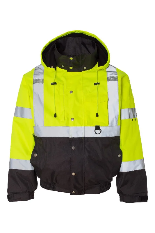 Performance - driven men jackets with breathable fabric for sportsKishigo Mens Ripstop Waterproof Full Zip Hooded Bomber Jacket - Lime Green/Black Performance - driven men jackets with breathable fabric for sportsKishigo Mens Ripstop Waterproof Full Zip Hooded Bomber Jacket - Lime Green/Black