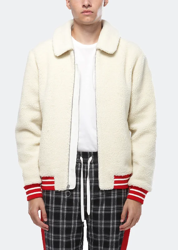 Men jackets with a built - in hood that can be stowed away when not in useKonus Men's Sherpa Zipup Jacket in Off White Men jackets with a built - in hood that can be stowed away when not in useKonus Men's Sherpa Zipup Jacket in Off White
