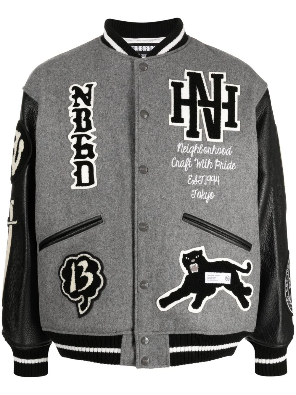 Men jackets with a hidden interior pocket for secure storageLogo-Patch Varsity Jacket Men jackets with a hidden interior pocket for secure storageLogo-Patch Varsity Jacket