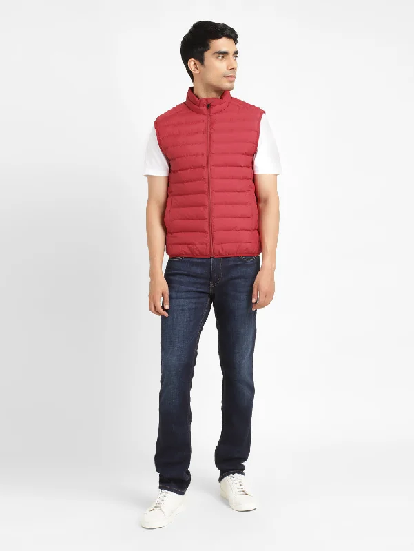 Hooded men jackets with a detachable faux - fur trim for added warmthMen's Solid Red Sleeveless Quilted Jacket Hooded men jackets with a detachable faux - fur trim for added warmthMen's Solid Red Sleeveless Quilted Jacket