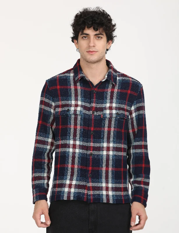 Performance - driven men jackets with breathable fabric for sportsMen's Plaid Navy Spread Collar Shacket Performance - driven men jackets with breathable fabric for sportsMen's Plaid Navy Spread Collar Shacket