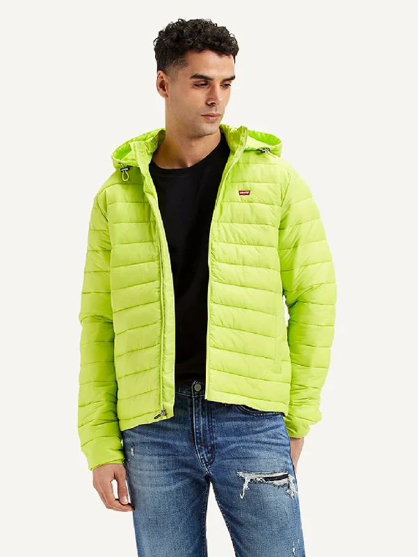 Men jackets with a built - in hood that can be stowed away when not in useMen's Quilted Lime-Green Hooded Puffer Jacket Men jackets with a built - in hood that can be stowed away when not in useMen's Quilted Lime-Green Hooded Puffer Jacket