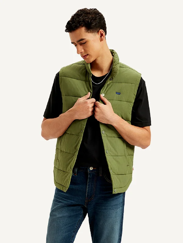 Men jackets with a media - friendly pocket for easy access to gadgetsMen's Quilted Olive High Neck Puffer Jacket Men jackets with a media - friendly pocket for easy access to gadgetsMen's Quilted Olive High Neck Puffer Jacket