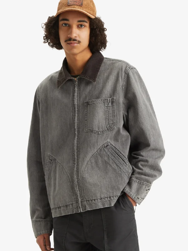 Stretch - fabric men jackets for unrestricted movement during workoutsMen's Solid Charcoal-Grey Spread Collar Denim Jacket Stretch - fabric men jackets for unrestricted movement during workoutsMen's Solid Charcoal-Grey Spread Collar Denim Jacket