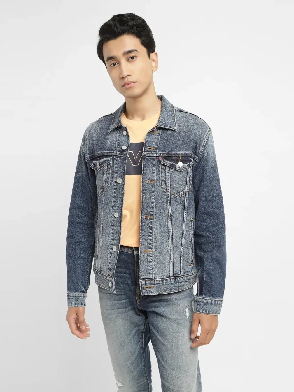 Fleece - lined men jackets for cold - weather commutingMen's Solid Mid Indigo Spread Collar Jacket Fleece - lined men jackets for cold - weather commutingMen's Solid Mid Indigo Spread Collar Jacket